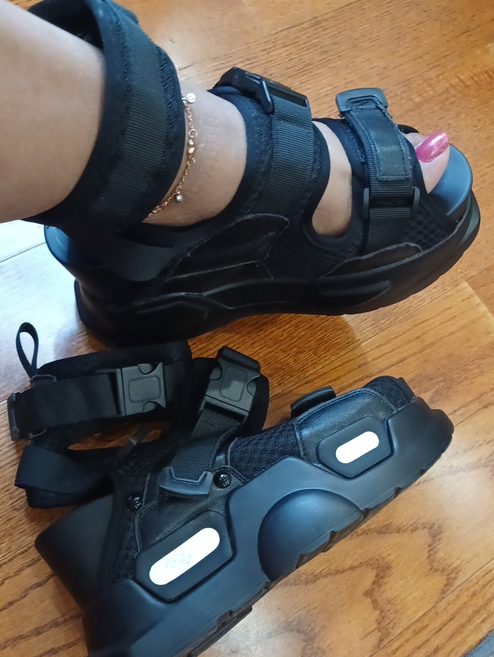 Anthony Wang Mulberry 01 Platform Black Women's Sport Sandals wAdjustable Straps